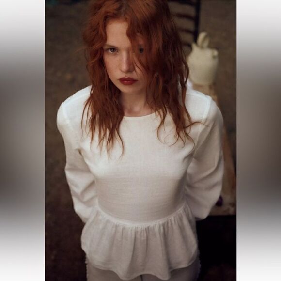 ZARA LINEN BLEND PEPLUM TOP - Picture 3 of 8